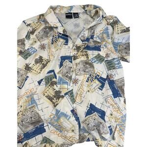 Erika Men's Large trees, zebra print, compass Hawaiian Shirt short sleeve